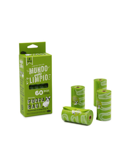 POOPA BAG! CAJA 4 ROLLOS DE 15 BOLSAS 33X23 CM