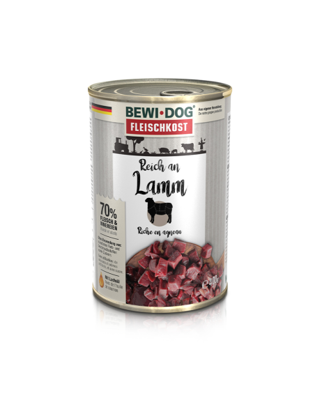 BEWIDOG DISPLAY LATAS RICO EN CORDERO 400 GR X 6 UNID