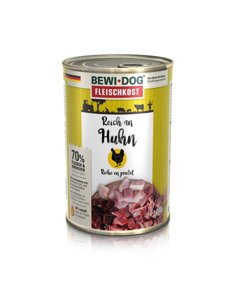 BEWIDOG DISPLAY LATAS RICO EN POLLO 400 GR X 6 UNID