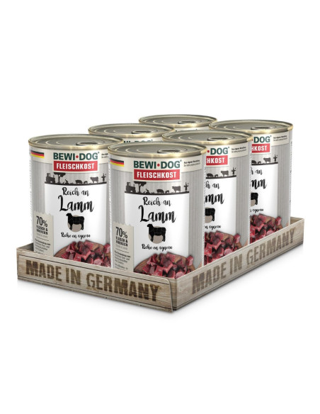 BEWIDOG DISPLAY LATAS RICO EN CORDERO 400 GR X 6 UNID