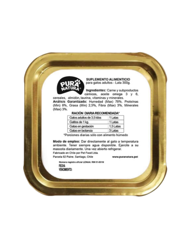 PURA NATURA LATA GATO SABOR POLLO 300 GR