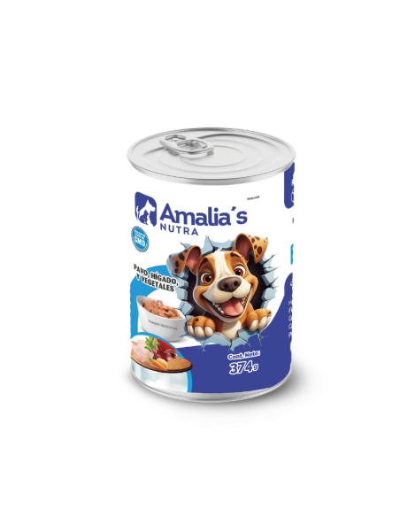 AMALIA'S NUTRA PERROS LATA PAVO, HÍGADO, VEGETALES Y QUINUA 374GR X UN