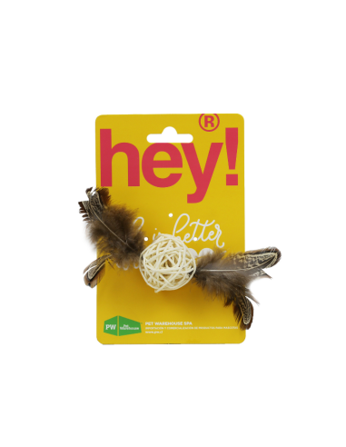 HEY! BOLA DE RATÁN NATURAL CON PLUMAS Y CAMPANA INTERIOR 3,8 CM