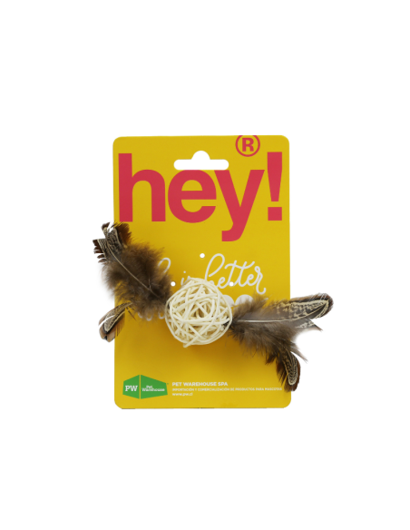 HEY! BOLA DE RATÁN NATURAL CON PLUMAS Y CAMPANA INTERIOR 3,8 CM