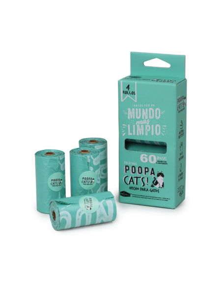 POOPA CATS! PACK 4 ROLLOS DE 15 BOLSAS 33X23 CM