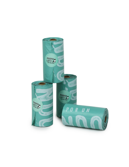 POOPA CATS! PACK 4 ROLLOS DE 15 BOLSAS 33X23 CM