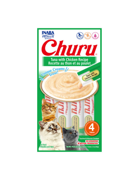 CHURU GATO SABOR ATÚN Y POLLO 4 TUBOS