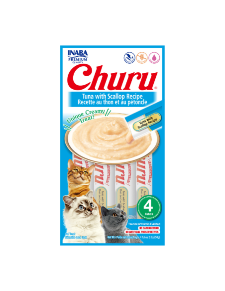 CHURU GATO SABOR ATÚN Y OSTIONES 4 TUBOS