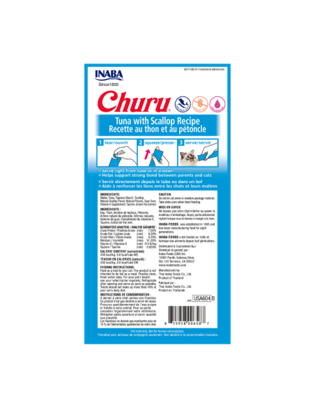 CHURU GATO SABOR ATÚN Y OSTIONES 4 TUBOS
