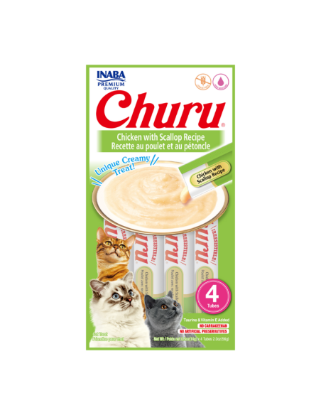 CHURU GATO SABOR POLLO Y OSTIONES 4 TUBOS