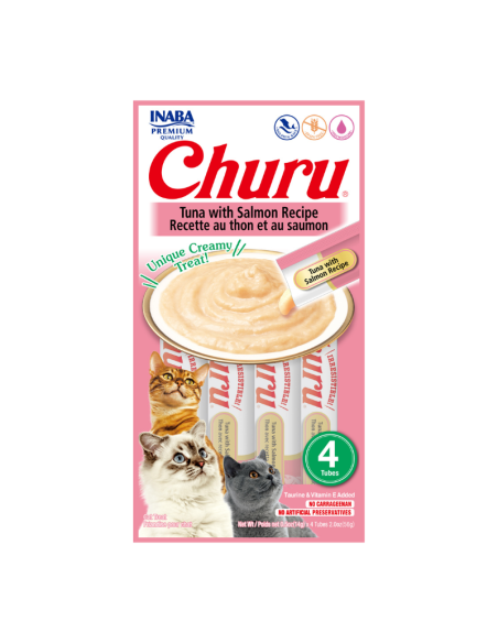 CHURU GATO SABOR ATÚN Y SALMÓN 4 TUBOS