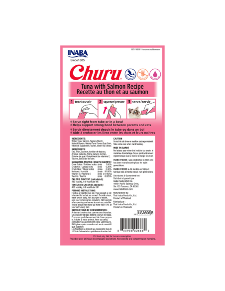 CHURU GATO SABOR ATÚN Y SALMÓN 4 TUBOS