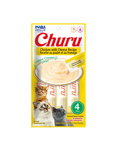 CHURU GATO SABOR POLLO Y QUESO 4 TUBOS