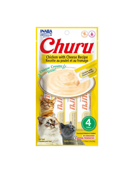 CHURU GATO SABOR POLLO Y QUESO 4 TUBOS