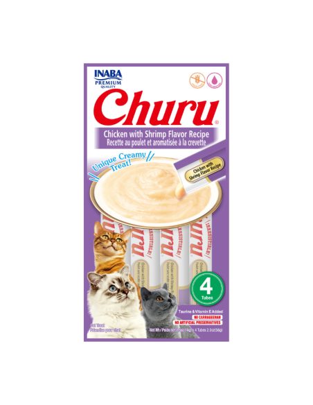 CHURU GATO SABOR POLLO Y CAMARÓN 4 TUBOS