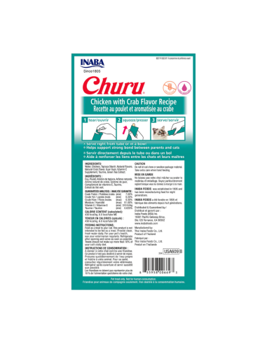 CHURU GATO SABOR POLLO Y CANGREJO 4 TUBOS