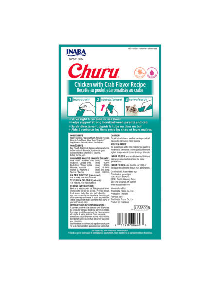 CHURU GATO SABOR POLLO Y CANGREJO 4 TUBOS