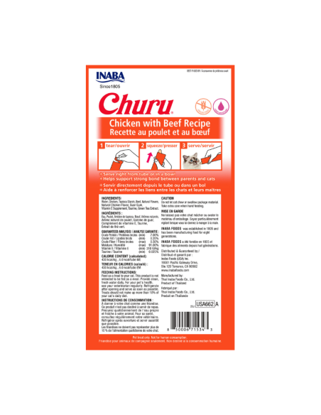 CHURU GATO SABOR POLLO Y CARNE 4 TUBOS