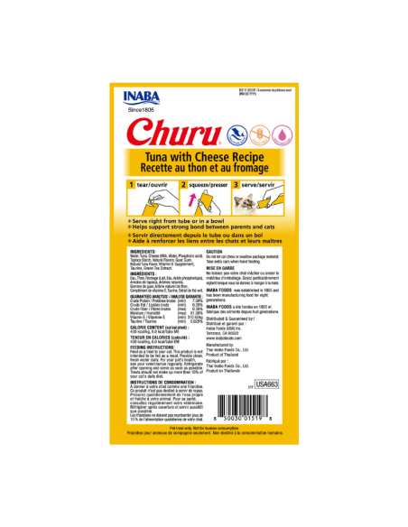 CHURU GATO SABOR ATÚN Y QUESO 4 TUBOS