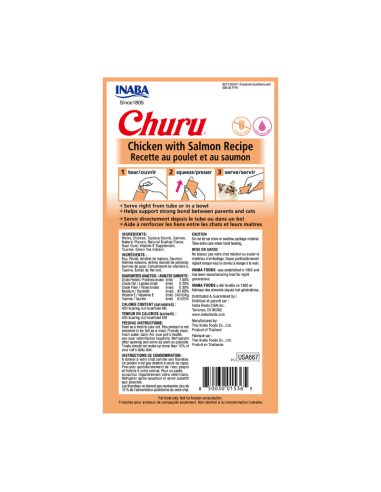 CHURU GATO SABOR POLLO Y SALMÓN 4 TUBOS