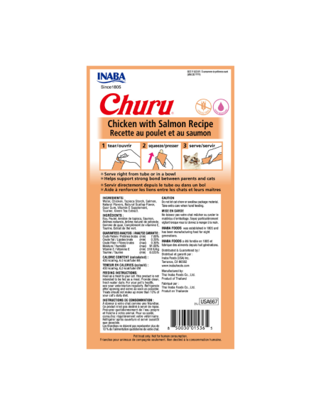 CHURU GATO SABOR POLLO Y SALMÓN 4 TUBOS