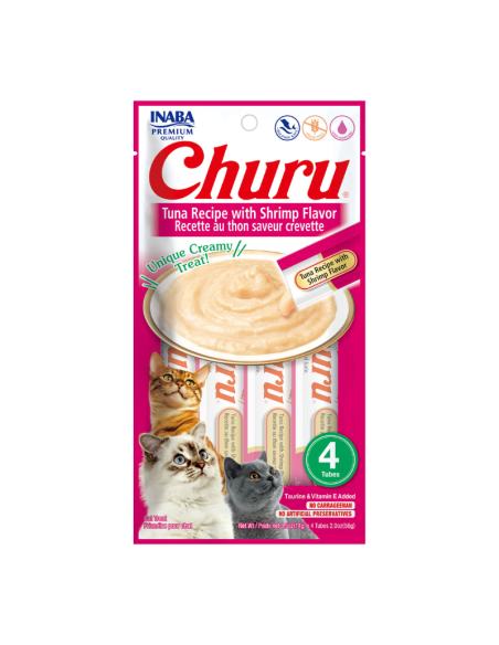CHURU GATO SABOR ATÚN Y CAMARÓN 4 TUBOS