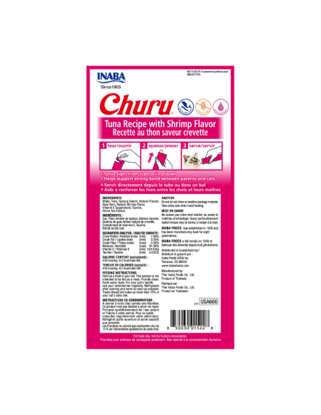 CHURU GATO SABOR ATÚN Y CAMARÓN 4 TUBOS