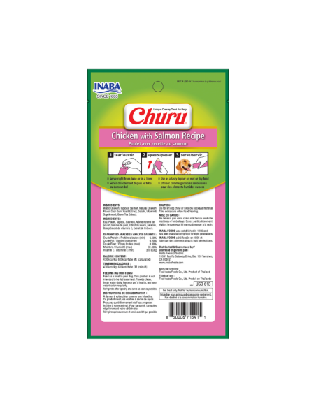 CHURU PERRO SABOR POLLO Y SALMÓN 4 UNID