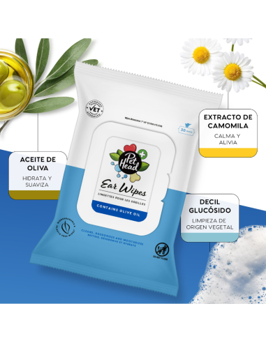 PET HEAD HEALTH TOALLITAS OIDOS 3O UNID