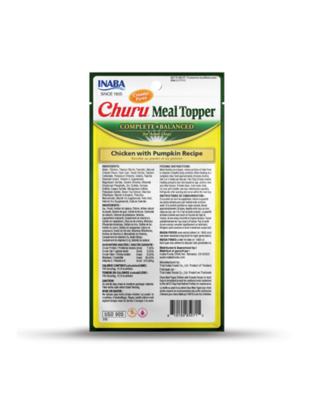 CHURU PERRO MEAL TOPPER POLLO Y CALABAZA 4 UNID