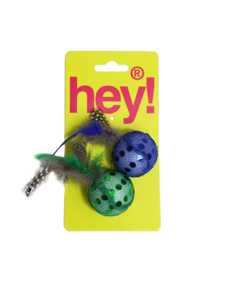 HEY! SET 2 PELOTAS CON PLUMAS PARA GATO