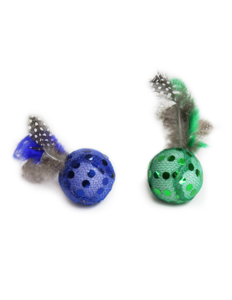 HEY! SET 2 PELOTAS CON PLUMAS PARA GATO