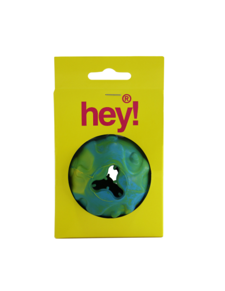 HEY! PELOTA GOMA CELESTE Y VERDE PARA SNACK 7,5 CM