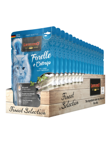 LEONARDO SOBRES TRUCHA Y CATNIP 85 GR X 16 UNID