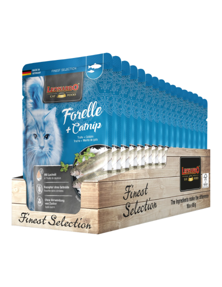 LEONARDO SOBRES TRUCHA Y CATNIP 85 GR X 16 UNID