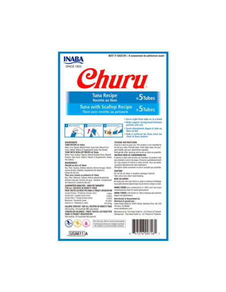 CHURU GATO VARIEDADES SABOR ATÚN Y OSTIÓN 10 TUBOS